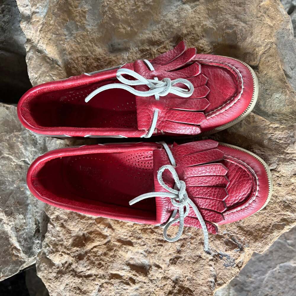 Vintage Bass Women’s 7 M Red Leather Kiltie Boat Shoes Deck Loafers Preppy - Picture 2 of 7